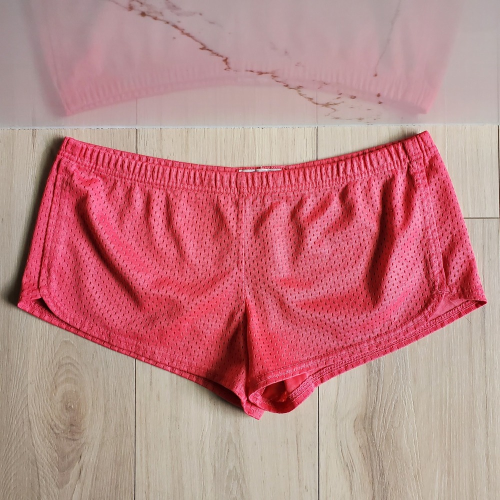 Soffe Mesh Shorts Womens M Pink Low Rise Elastic Waist Cheer Running Gym 90s - Picture 1 of 5